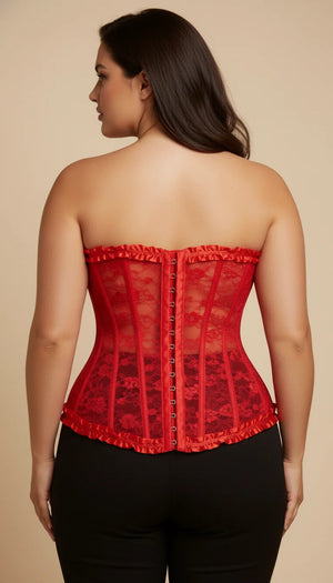 Corset Dentelle Rouge Volants - Vue dos