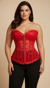 Corset Dentelle Rouge Volants