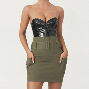 Corset en Cuir Noir - Vue face (moyenne)
