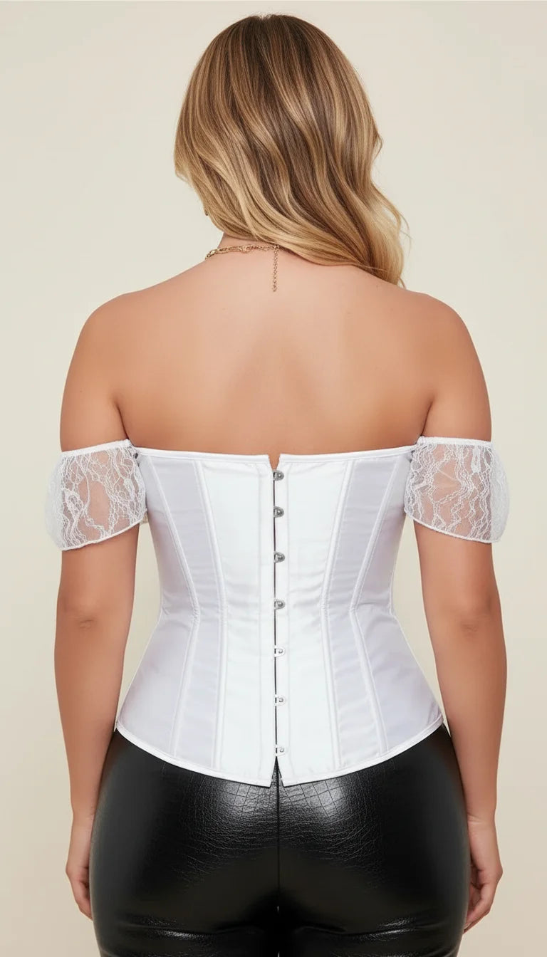 Corset Épaules Dénudées Dentelle Blanche - Vue dos