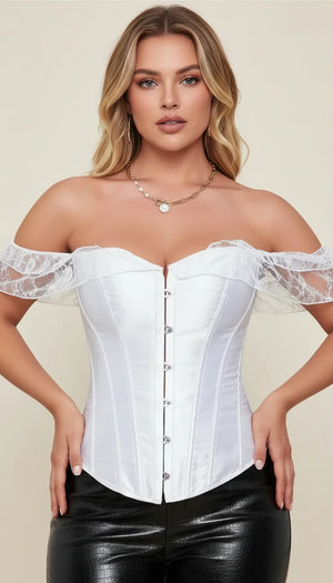 Corset Épaules Dénudées Dentelle Blanche - Vue principale