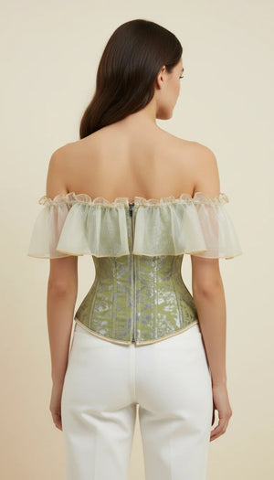 Corset Épaules Dénudées Jacquard Vert Céladon - Vue dos