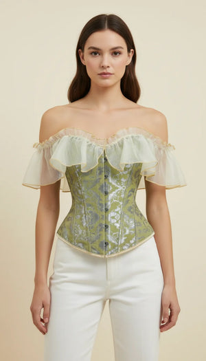 Corset Épaules Dénudées Jacquard Vert Céladon - Vue principale