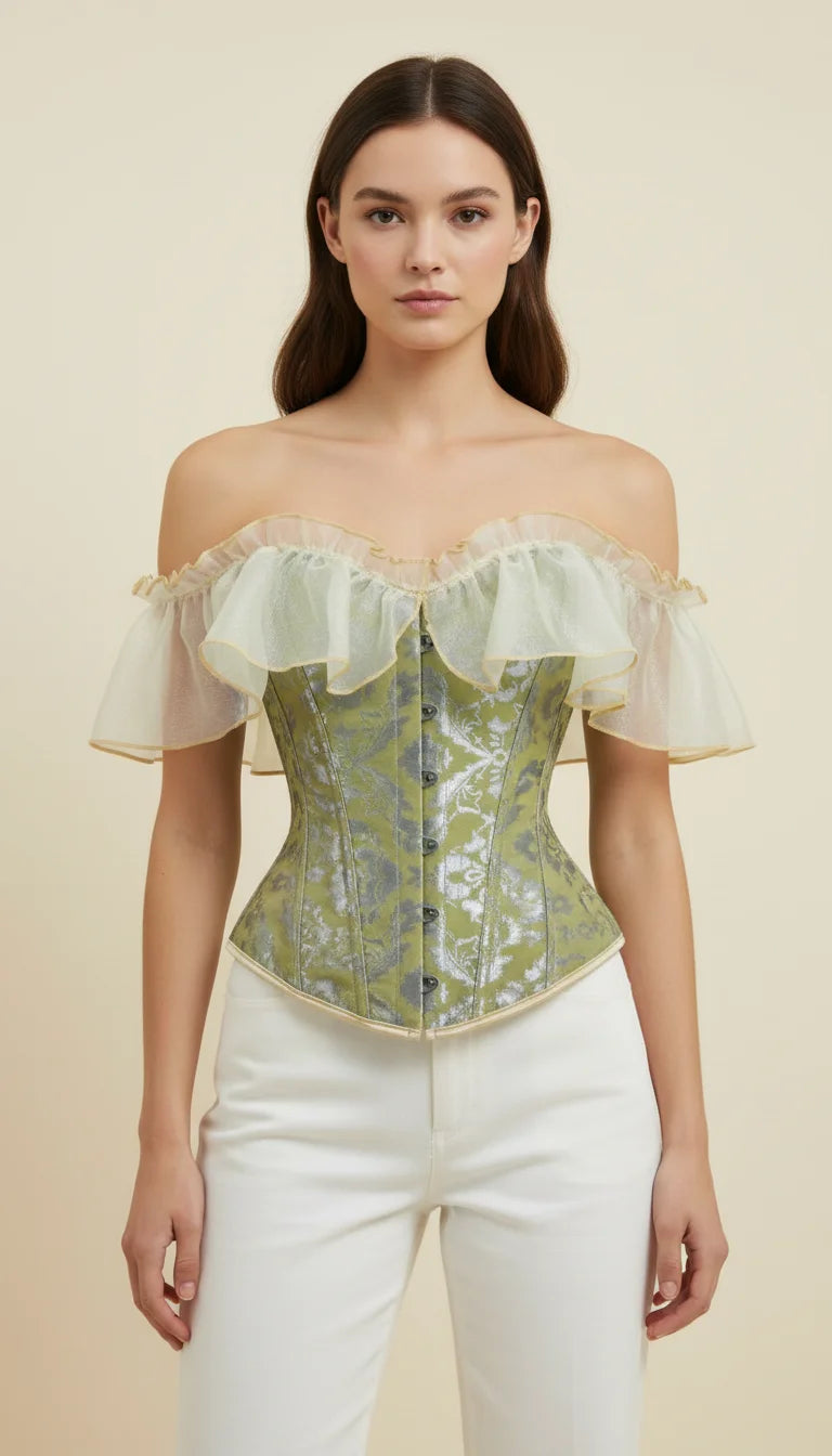 Corset Épaules Dénudées Jacquard Vert Céladon - Vue principale