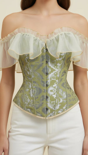 Corset Épaules Dénudées Jacquard Vert Céladon - Vue profil