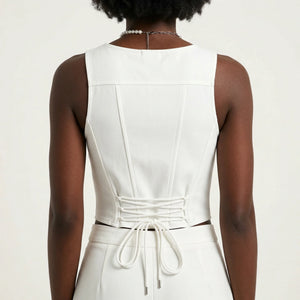 Corset Femme Blanc à Décolleté Plongeant - Vue dos (curvy)