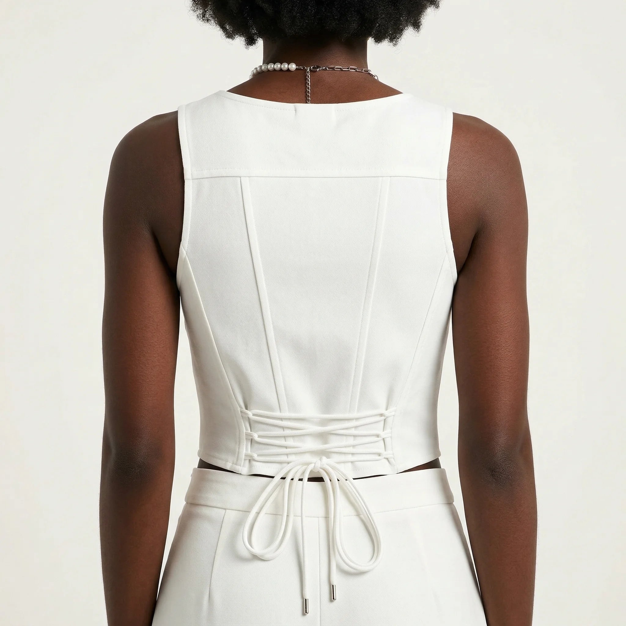 Corset Femme Blanc à Décolleté Plongeant - Vue dos (curvy)