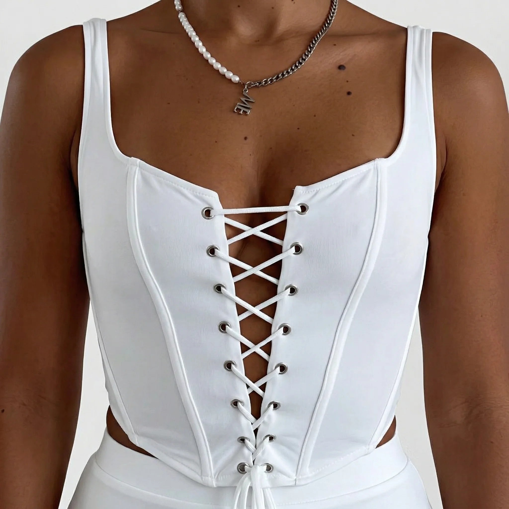 Corset Femme Blanc à Décolleté Plongeant - Vue face (curvy)