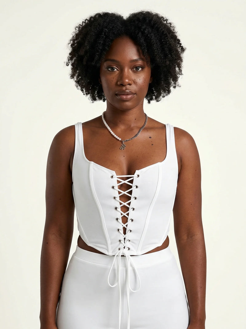 Corset Femme Blanc à Décolleté Plongeant - Vue principale (curvy)