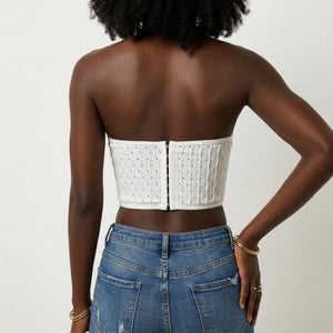 Corset Femme Blanc à Pois Style Top - Vue dos (curvy)