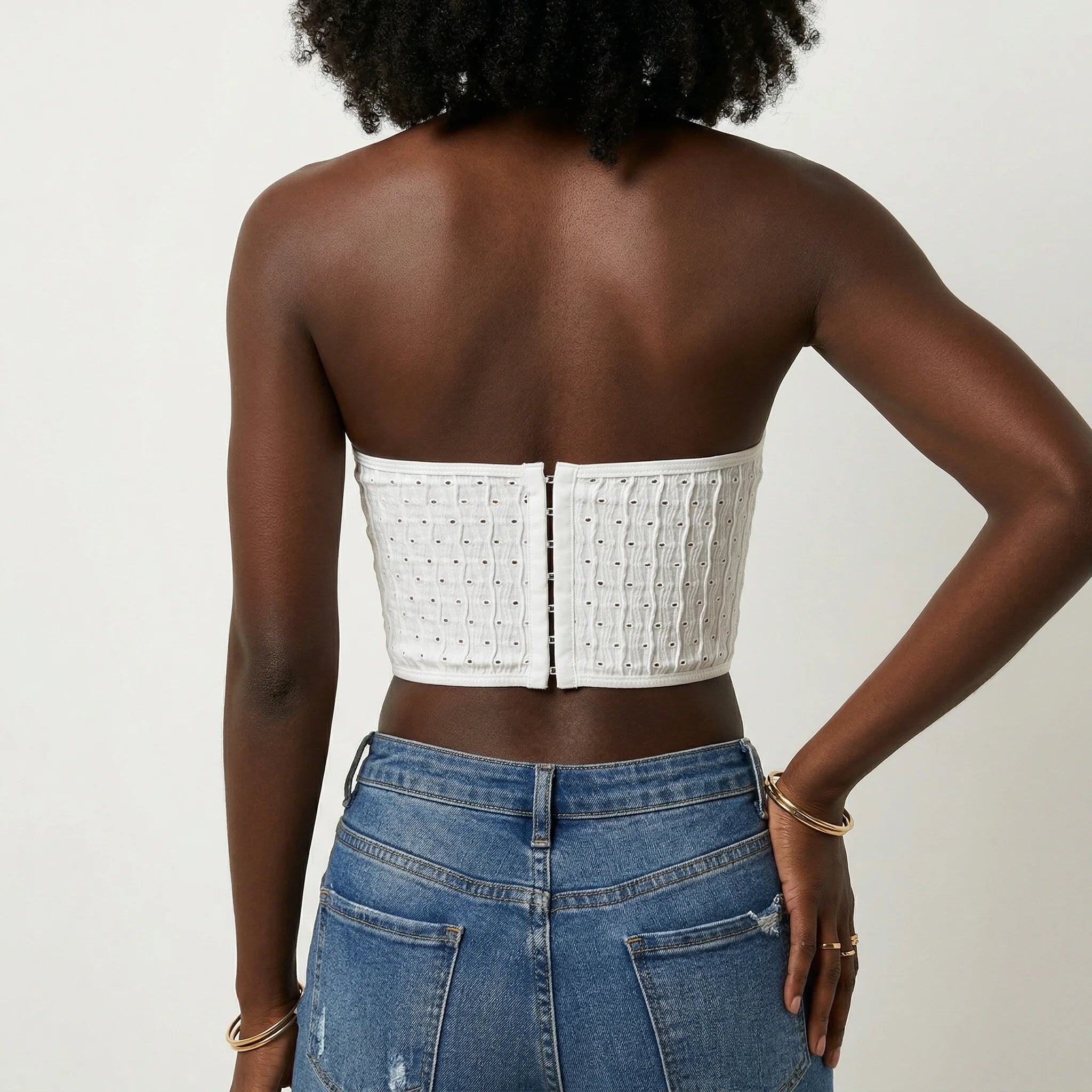 Corset Femme Blanc à Pois Style Top - Vue dos (curvy)