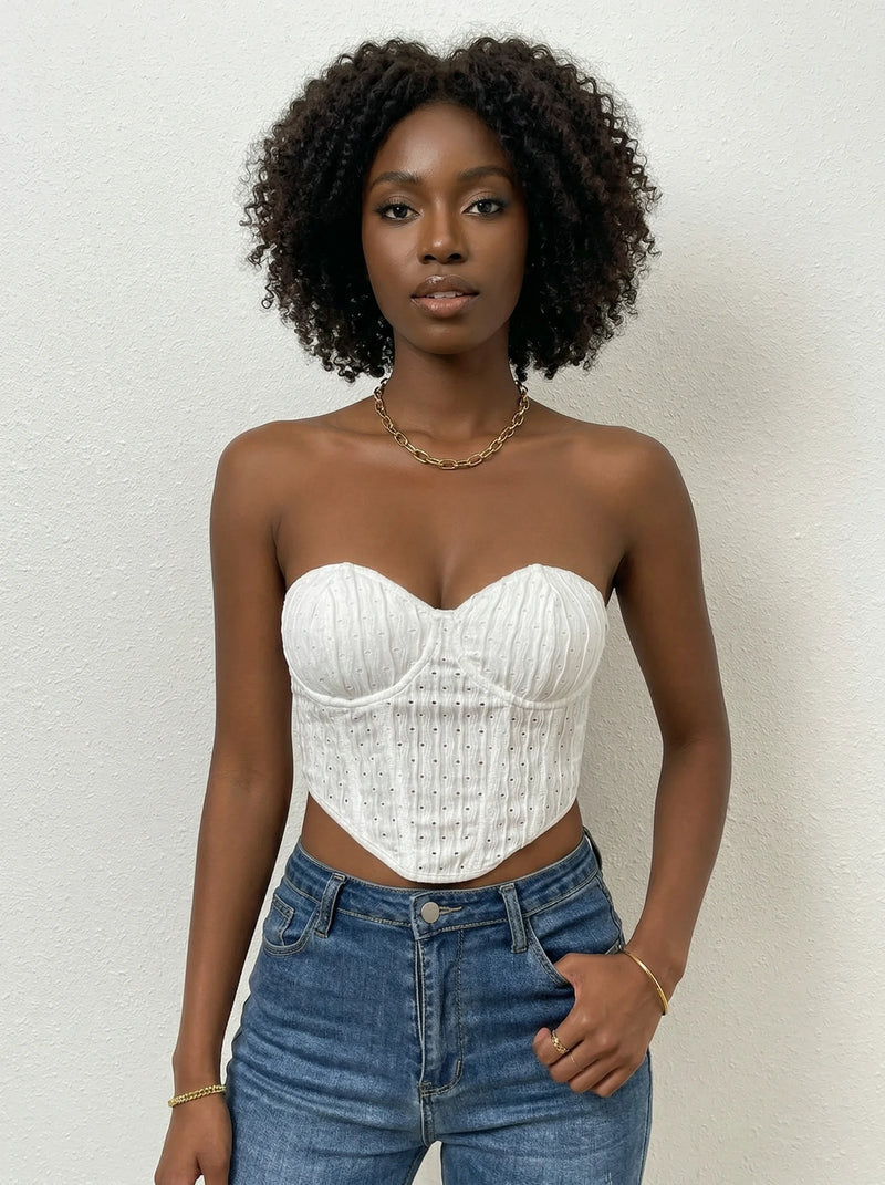 Corset Femme Blanc à Pois Style Top - Vue principale (curvy)