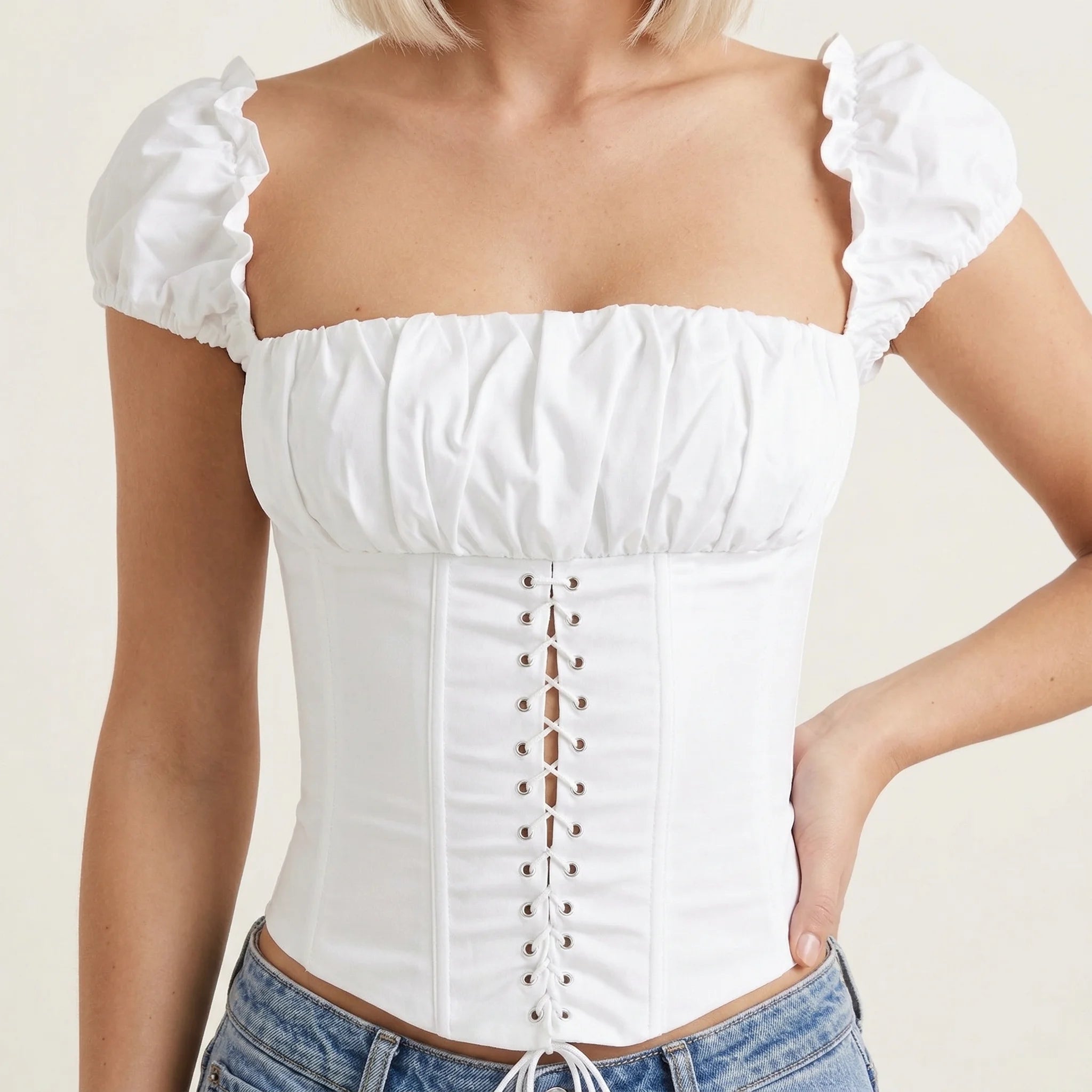 Corset Femme Blanc - Vue face (petite)