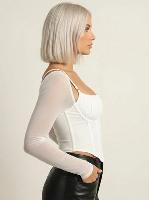 Corset Femme En Maille Blanche - Vue profil (petite)