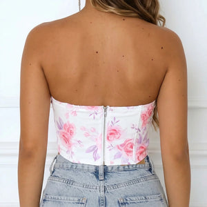 Corset Femme Haut Blanc Fleuri - Vue dos (moyenne)