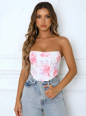 Corset Femme Haut Blanc Fleuri - Vue principale (moyenne)