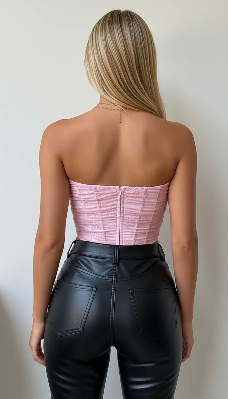 Corset Femme Rose Dentelle