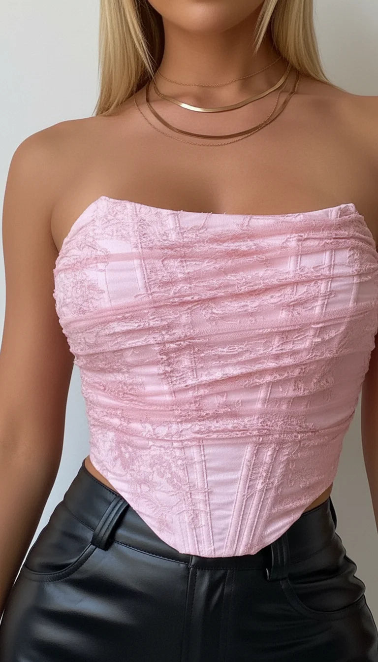 Corset Femme Rose Dentelle