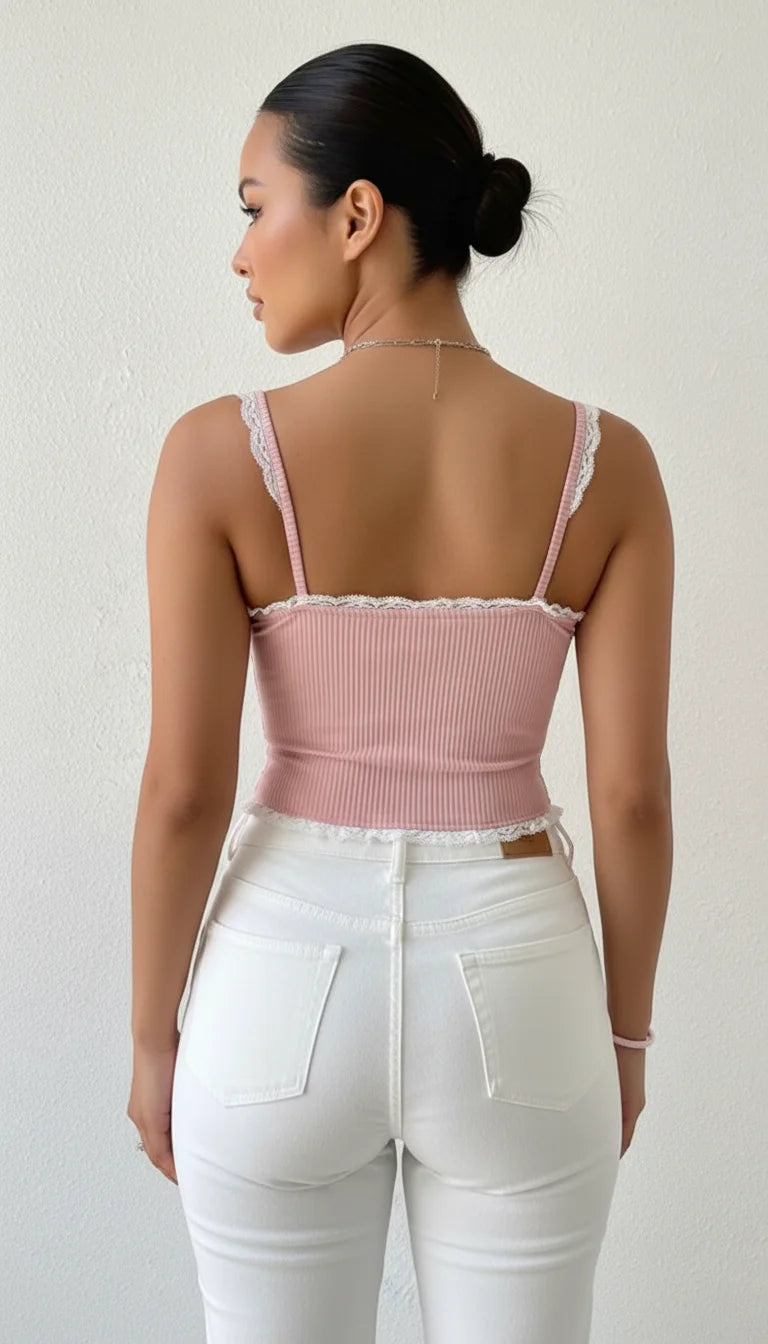 Corset Femme Rose Rayé à Lacets