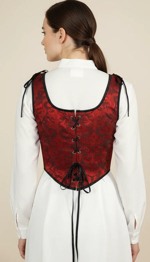 Corset Gilet Brocart Rouge - Vue dos