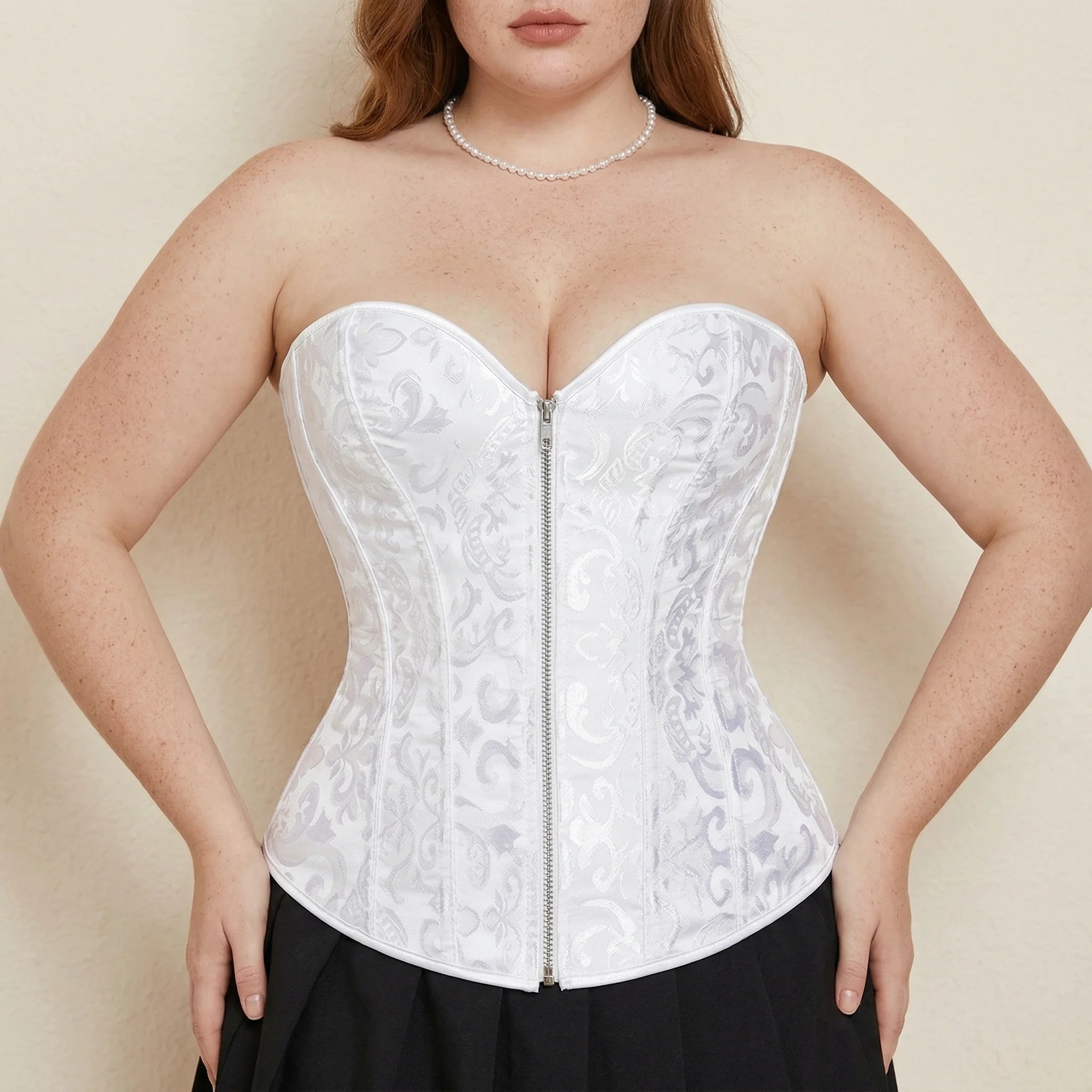 Corset Jacquard Blanc - Vue face (plus-size)