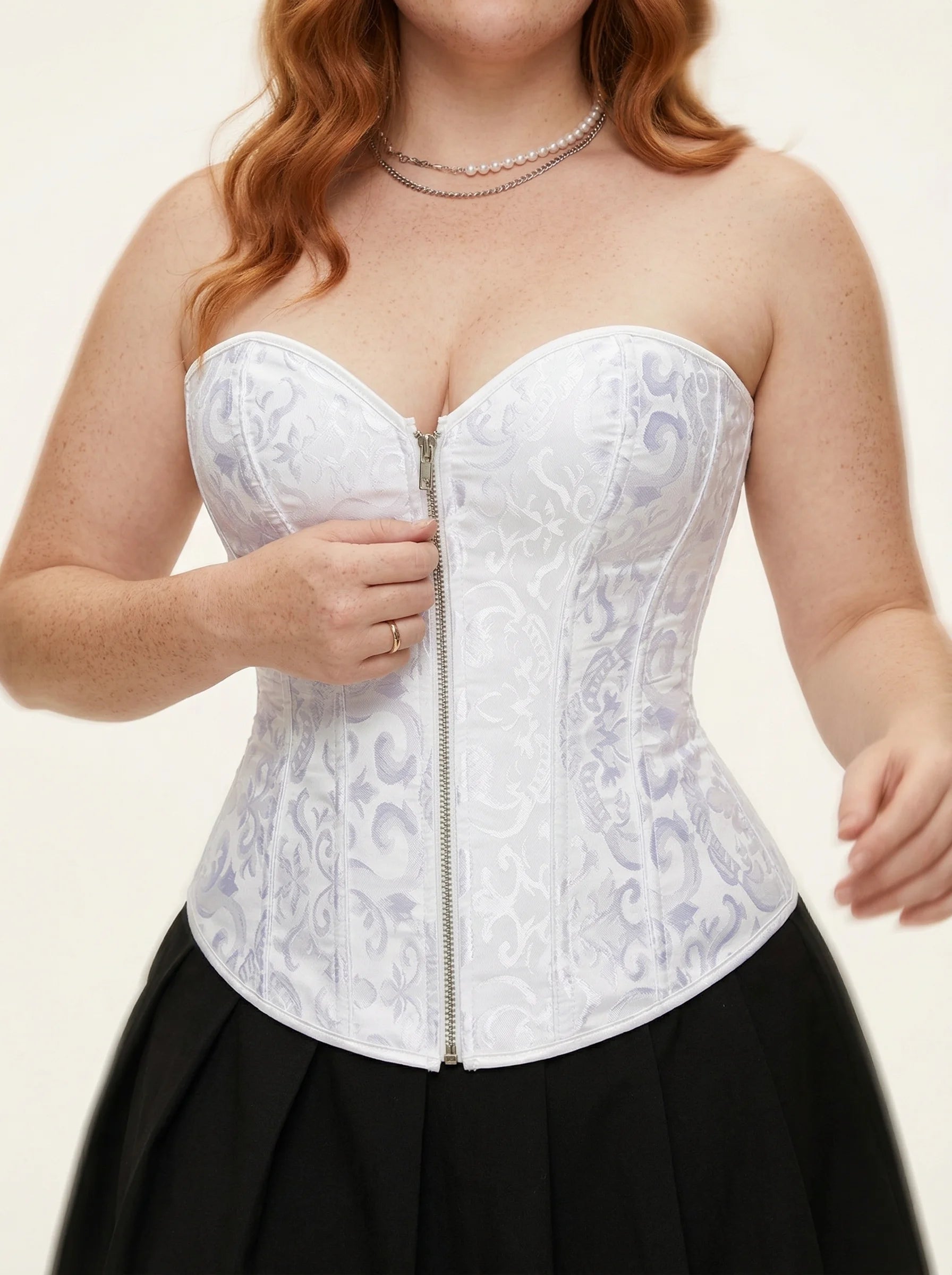 Corset Jacquard Blanc - Vue mouvement (plus-size)