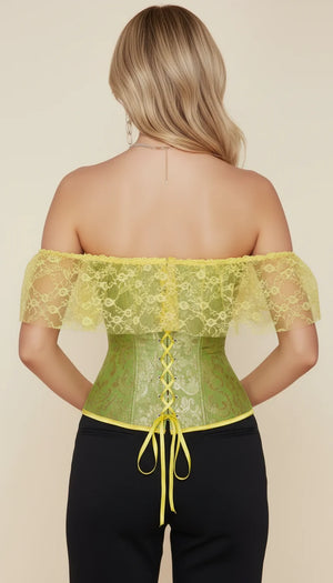 Corset Jacquard Manches Volants Vert Céladon - Vue dos