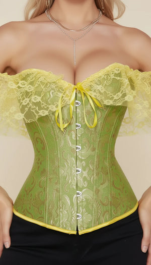 Corset Jacquard Manches Volants Vert Céladon - Vue face