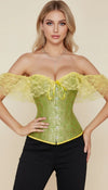 Corset Jacquard Manches Volants Vert Céladon