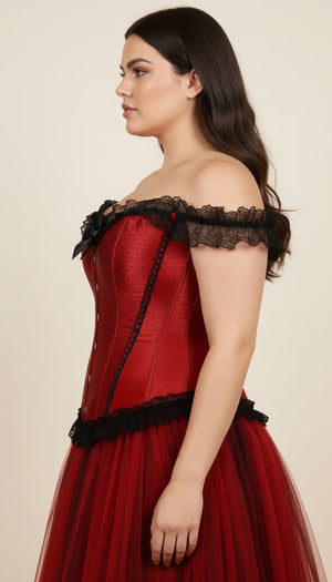 Corset Jupe Rouge Élégant - Vue profil