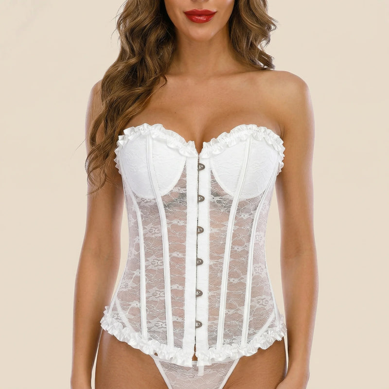 Bustier Corset Blanc Dentelle - Vue face (petite)