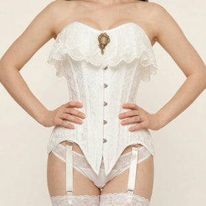 Corset Femme Dentelle Blanc - Vue face (curvy)