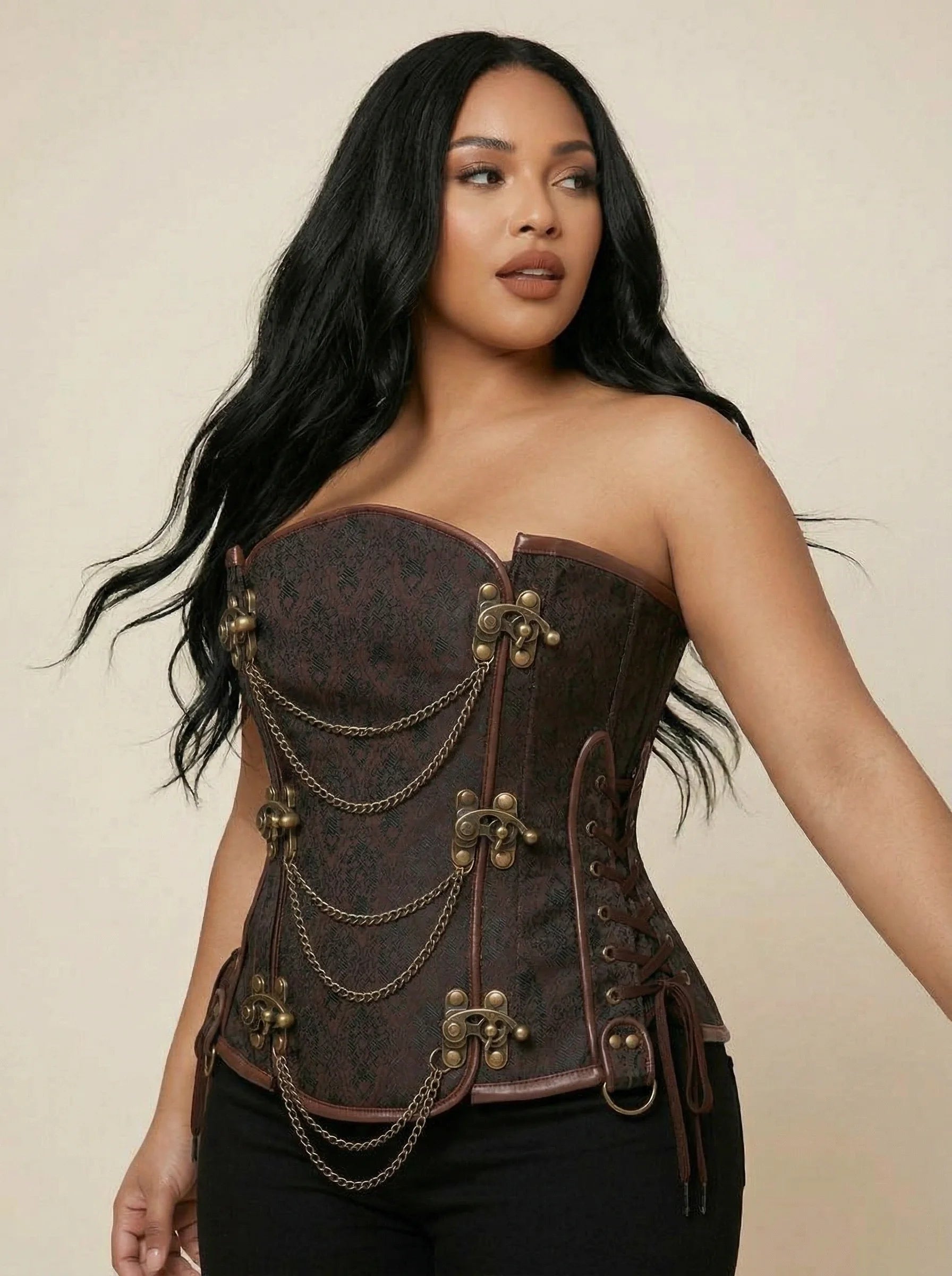 Corset Femme Steampunk - Vue mouvement (plus-size)