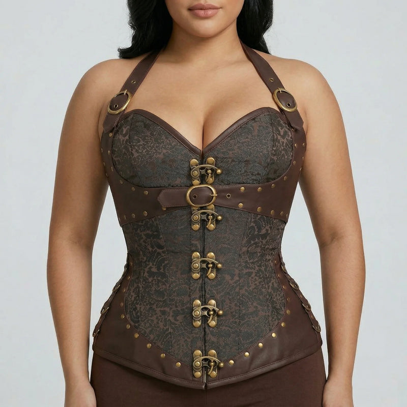 Corset Marron en Cuir - Vue face (curvy)