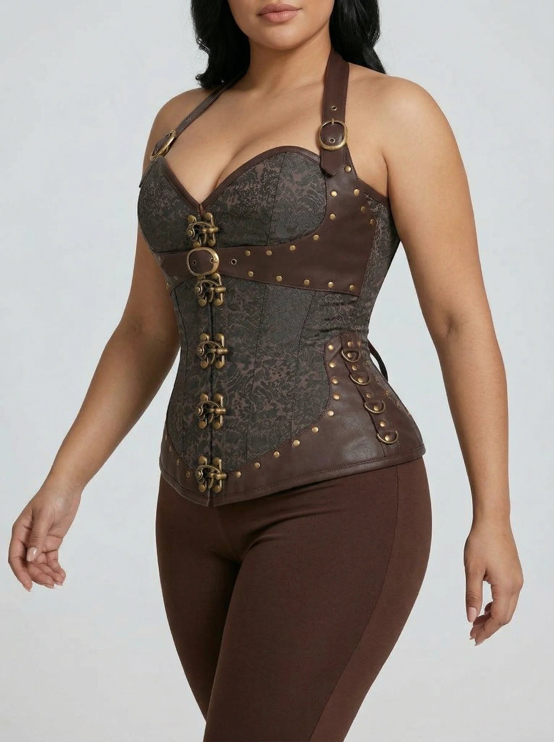 Corset Marron en Cuir - Vue mouvement (curvy)