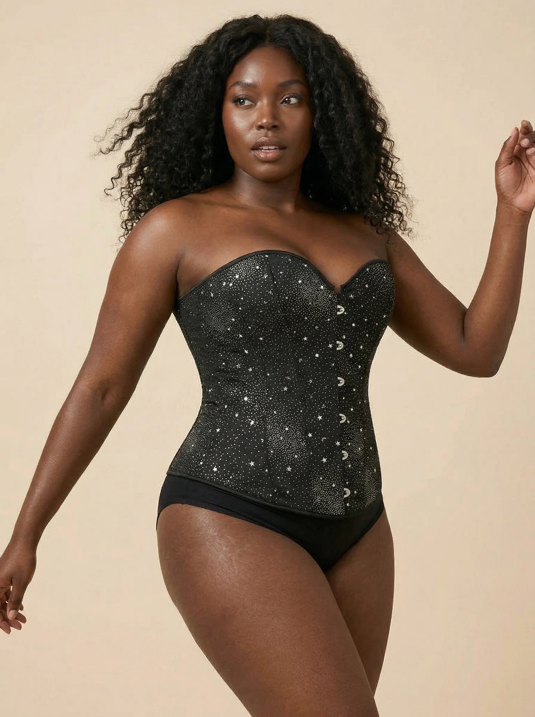 Corset Blanc et Noir - Vue mouvement (plus-size)