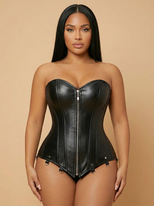 Corset Bustier Cuir Noir - Vue principale (curvy)