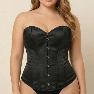 Corset Bustier Satin Noir - Vue face (plus-size)