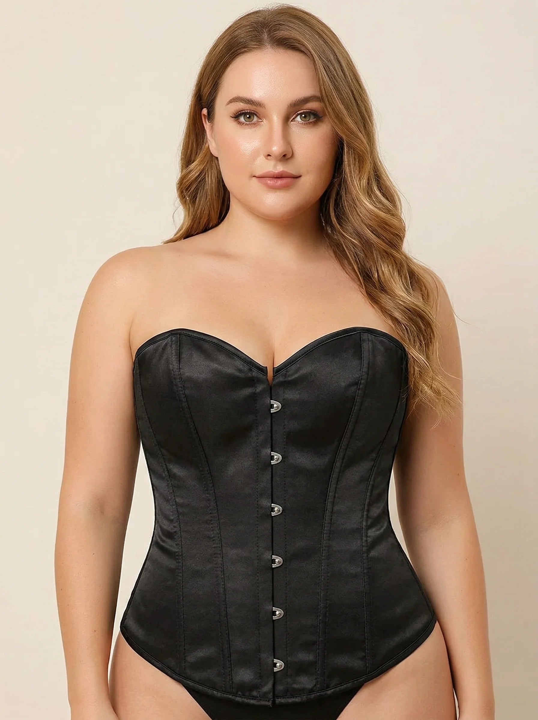Corset Bustier Satin Noir - Vue principale (plus-size)