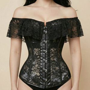 Corset Cuir et Dentelle - Vue face (moyenne)