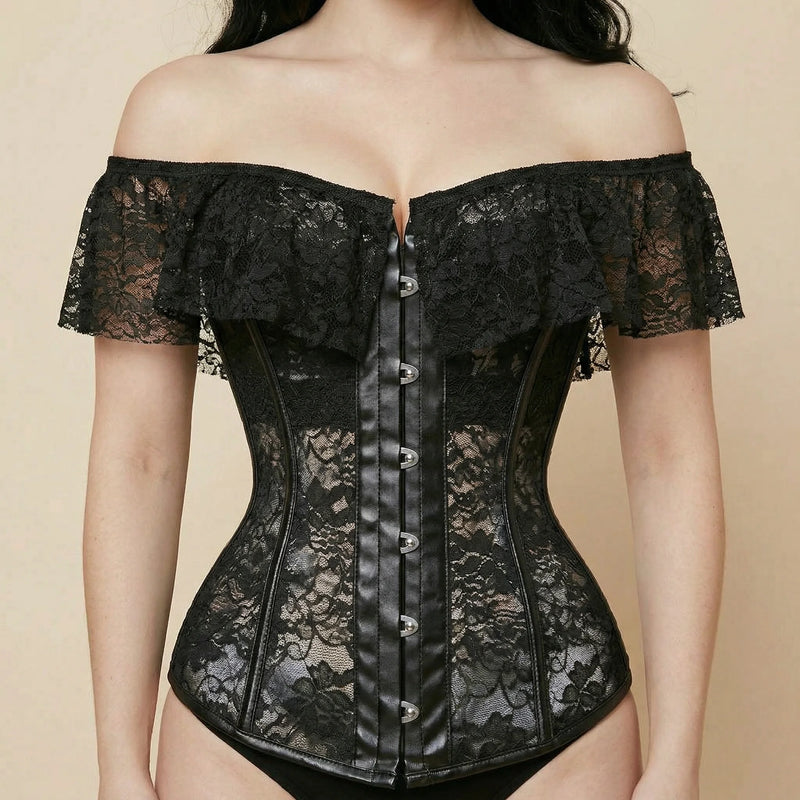Corset Cuir et Dentelle - Vue face (moyenne)