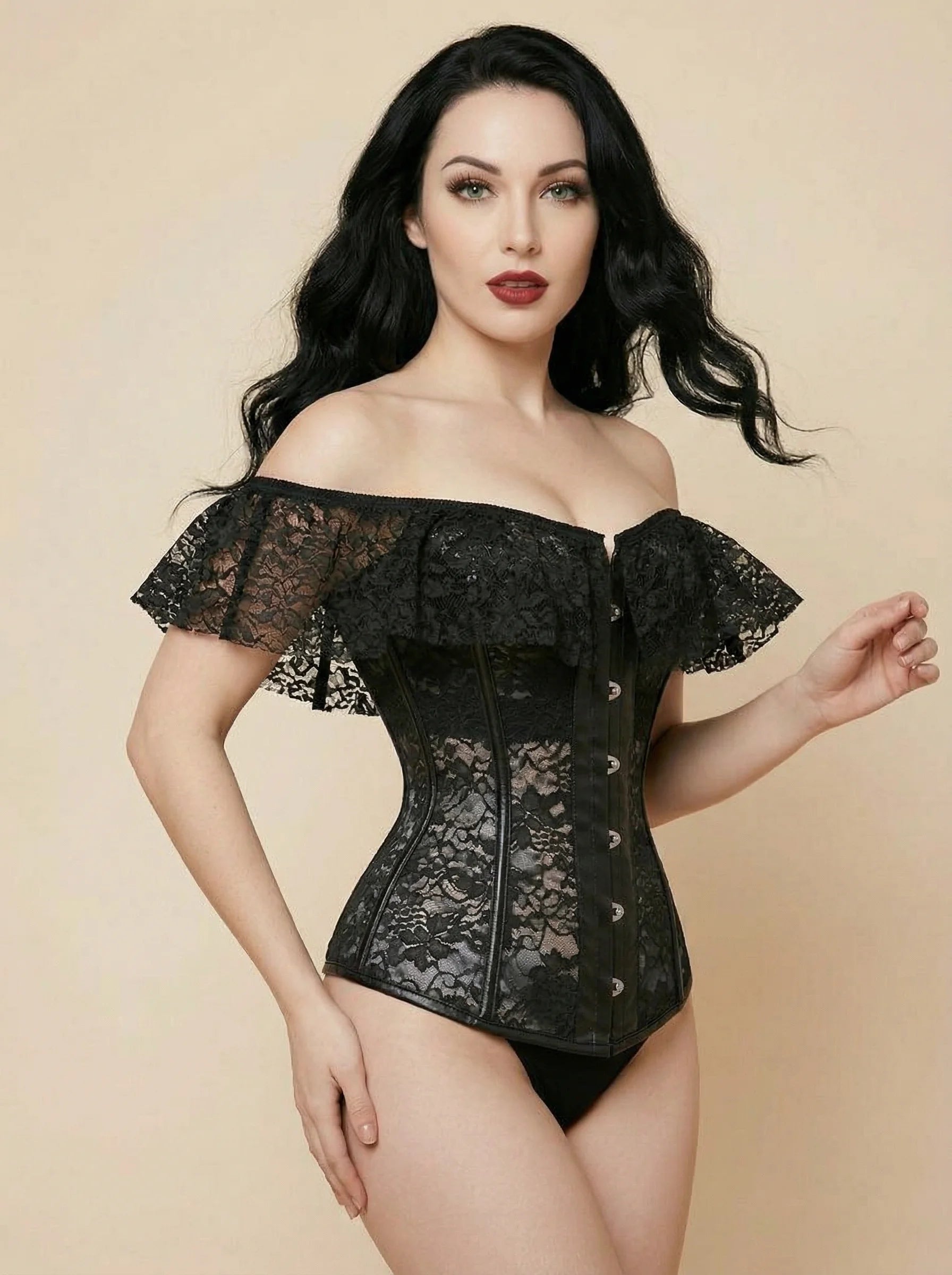 Corset Cuir et Dentelle - Vue mouvement (moyenne)
