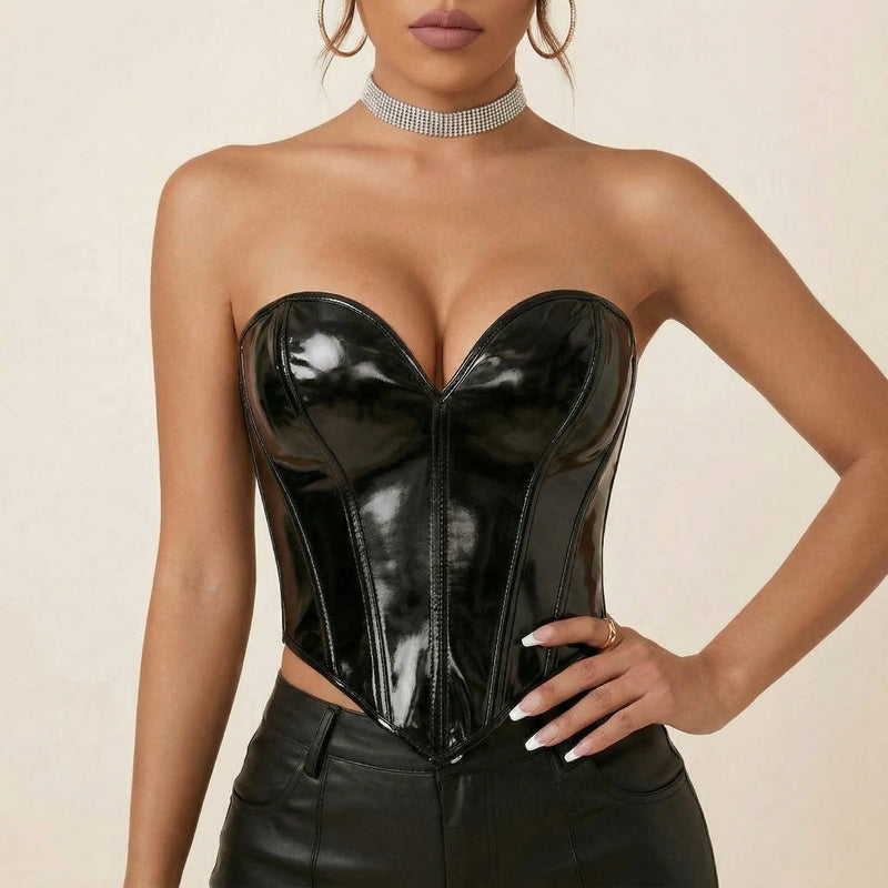Corset En Cuir Femme - Vue face (moyenne)
