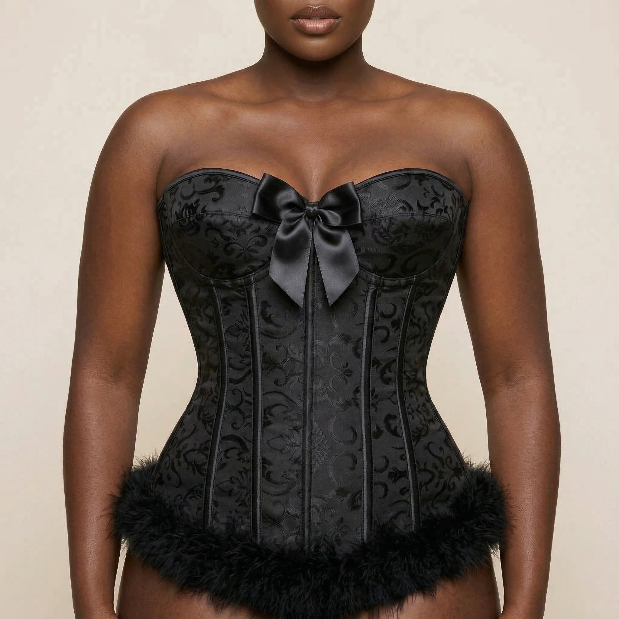 Corset Femme Noir Mariage - Vue face (curvy)