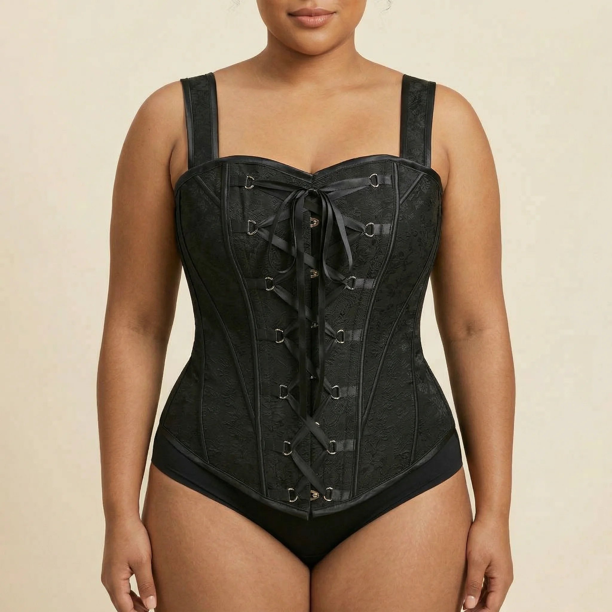 Corset Noir à Bretelles - Vue face (plus-size)