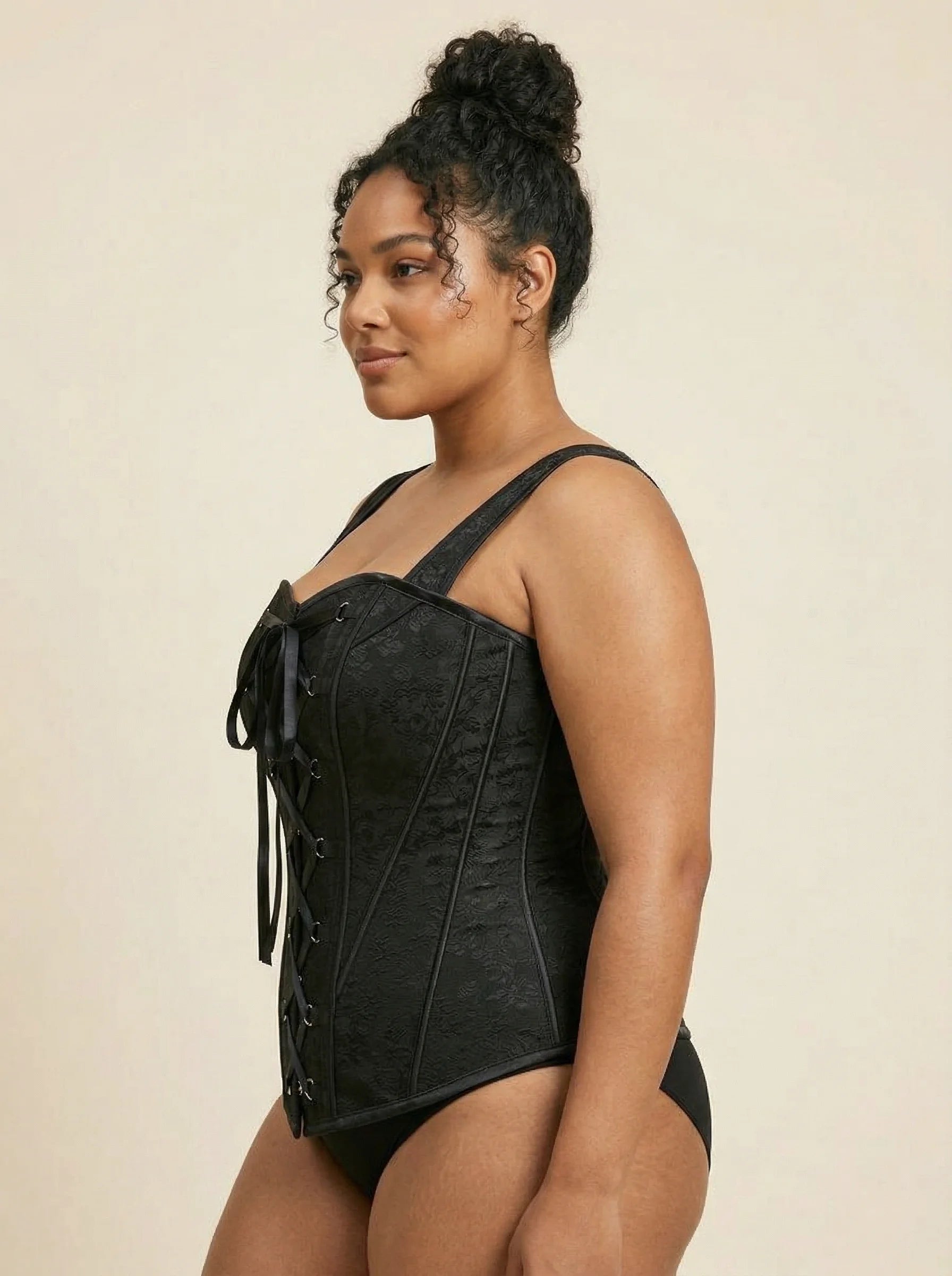 Corset Noir à Bretelles - Vue profil (plus-size)