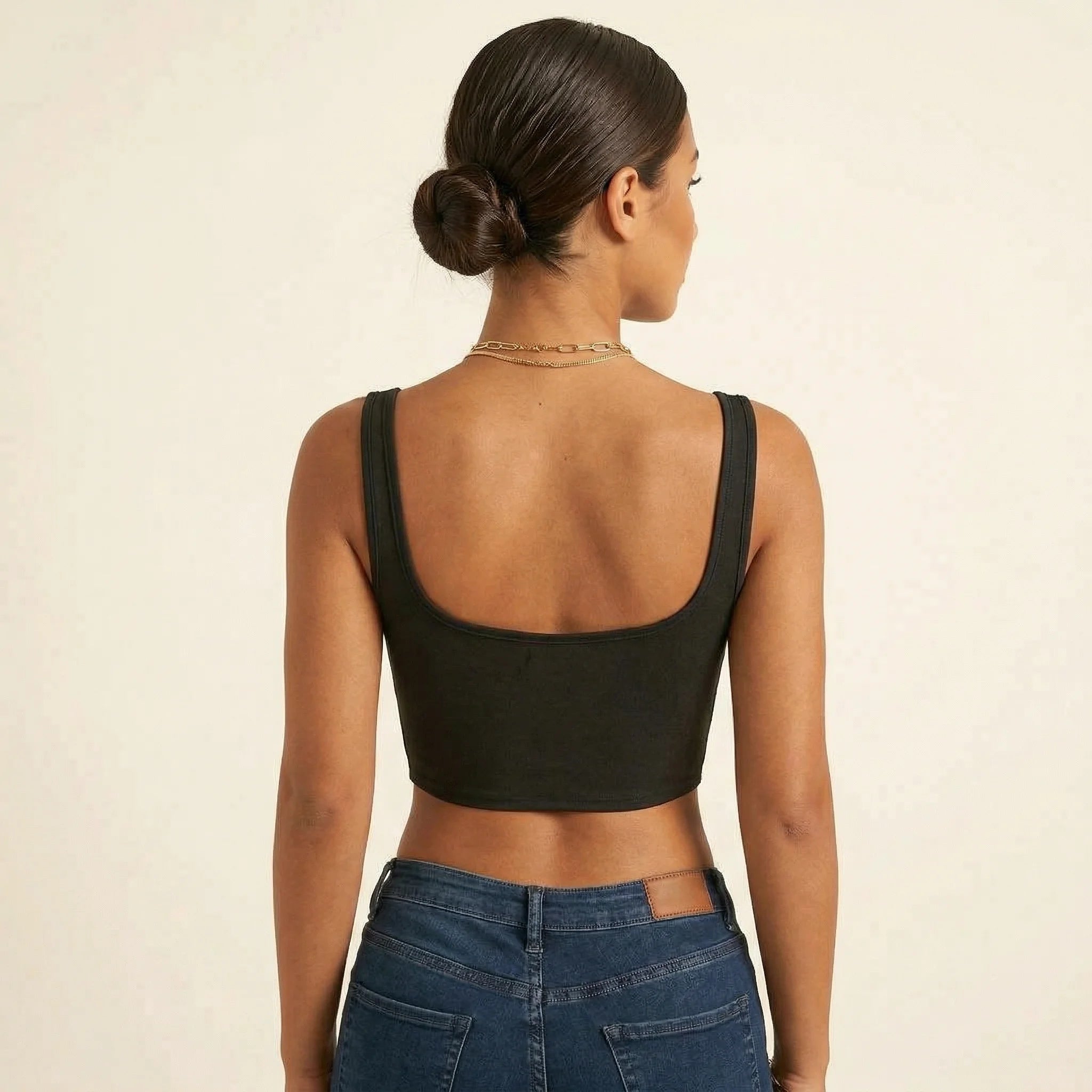 Corset Noir à Décolleté Plongeant - Vue dos (petite)