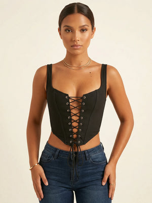Corset Noir à Décolleté Plongeant - Vue principale (petite)