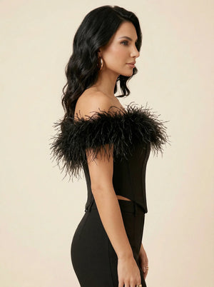 Corset Noir à Plumes - Vue profil (moyenne)