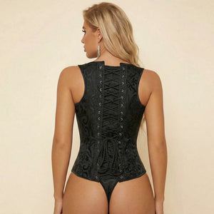 Corset Noir Brodé Push-up - Vue dos (petite)